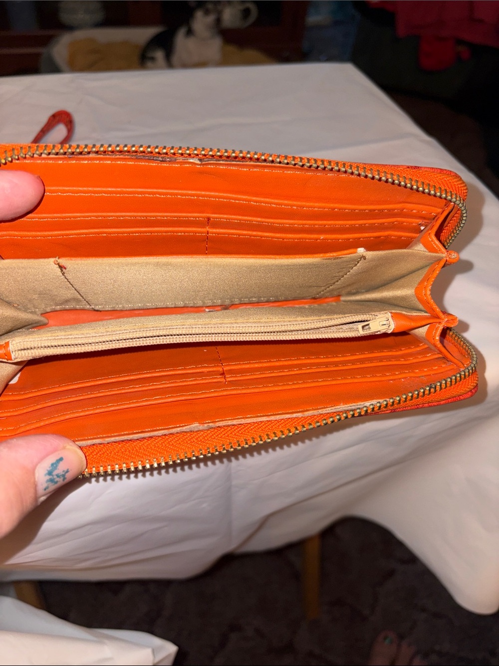 Orange Textured Wristlet Clutch with Detachable Strap - Picture 5 of 7